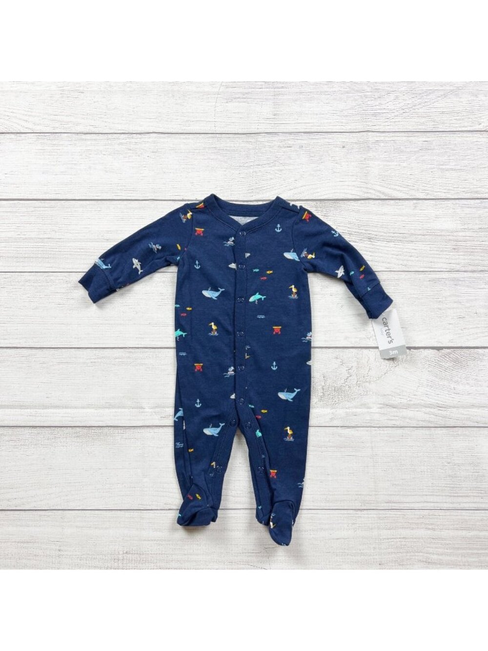 Carter's Baby Boys Navy Ocean Theme Snap Footed Sleeper Pajamas NWT 0-3 Months